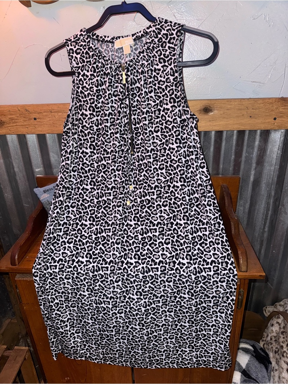 Michael Kors Dress Small Leopard Animal Print Gold Zip Sleeveless